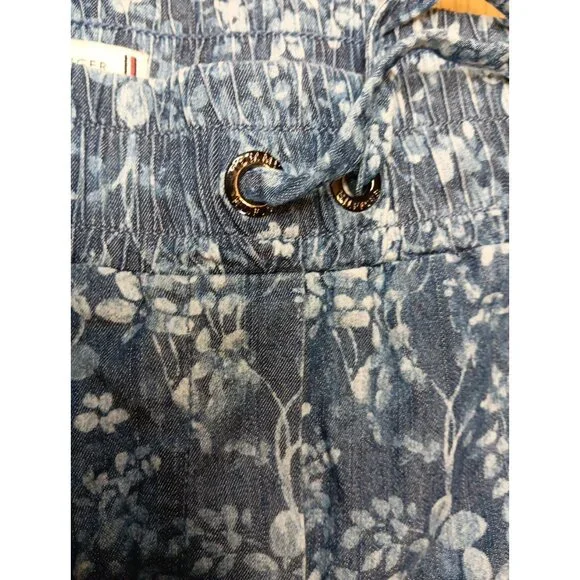 Tommy Hilfiger Womens M Floral Blue Chambray Ankle Pants Pull On Cottagecore - Picture 3 of 7